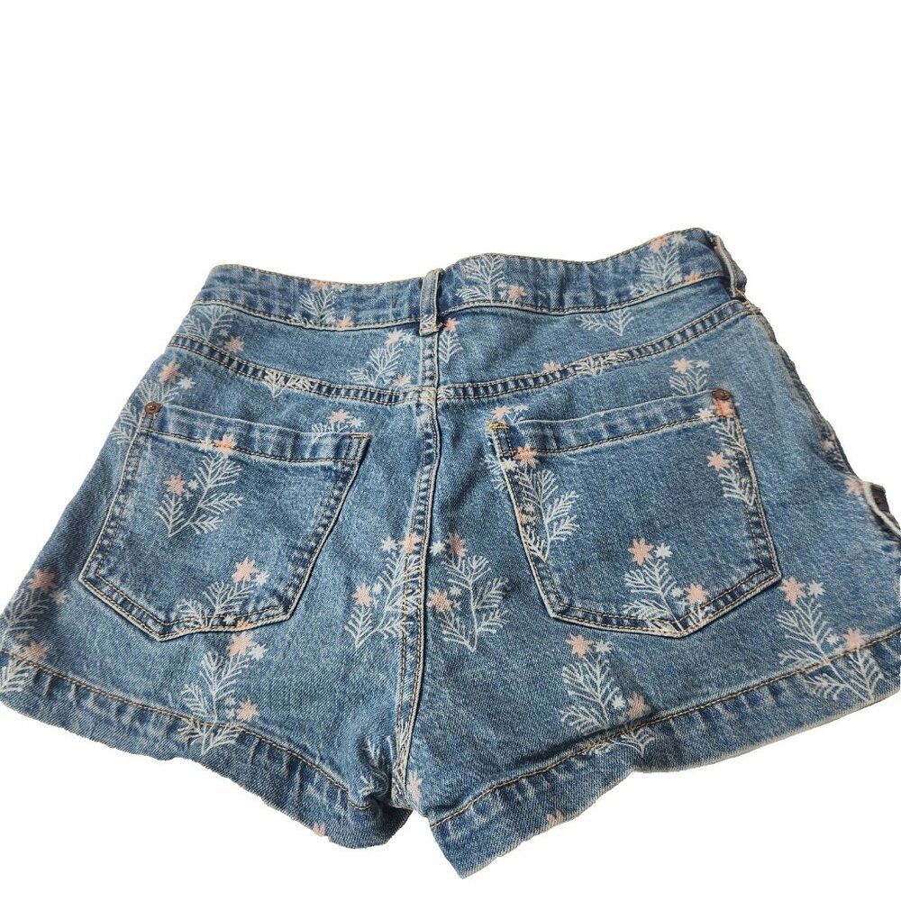 Anthropologie Blue Denim Jean Shorts with Pink Floral Print - Picture 8 of 8